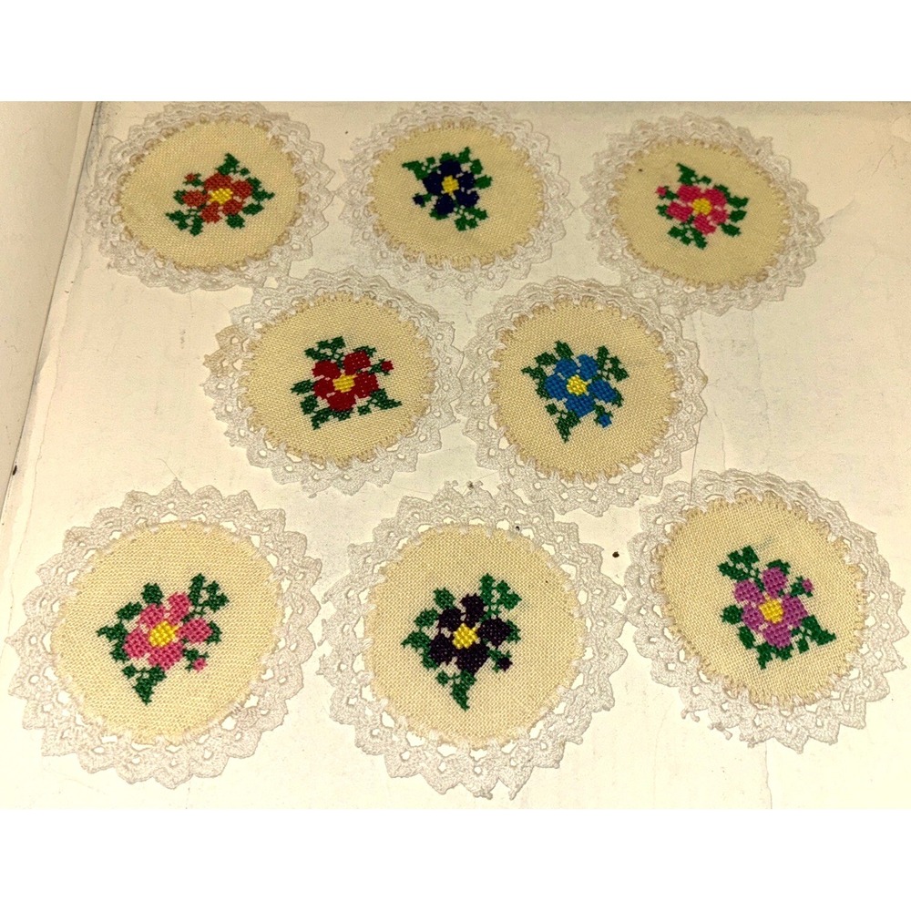 Set of 14 Coasters Cup Mat Pad Embroidered Lace Doilies 11cm/11cm(4"x4")
